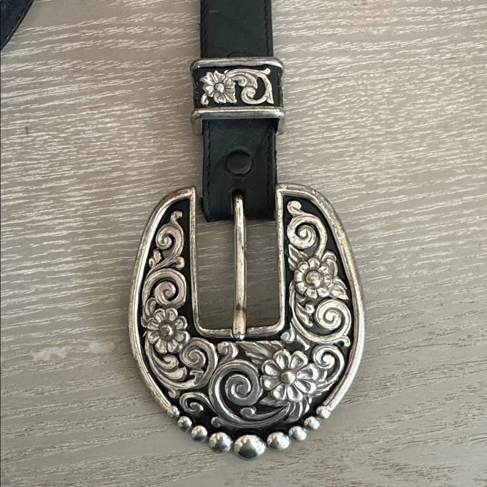 Justin Silver and Black Leather western Belt 34